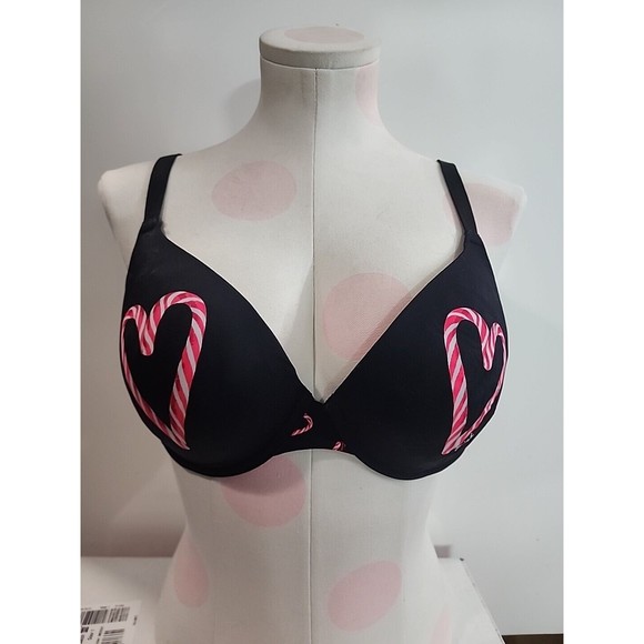 Victoria's Secret Other - Victorias Secret PINK 36D Push Up Padded Bra Candy Cane Hearts Holiday Bra